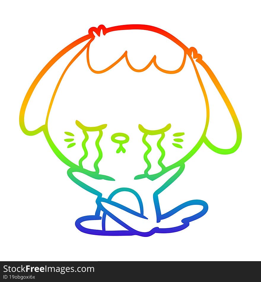 rainbow gradient line drawing cartoon dog crying