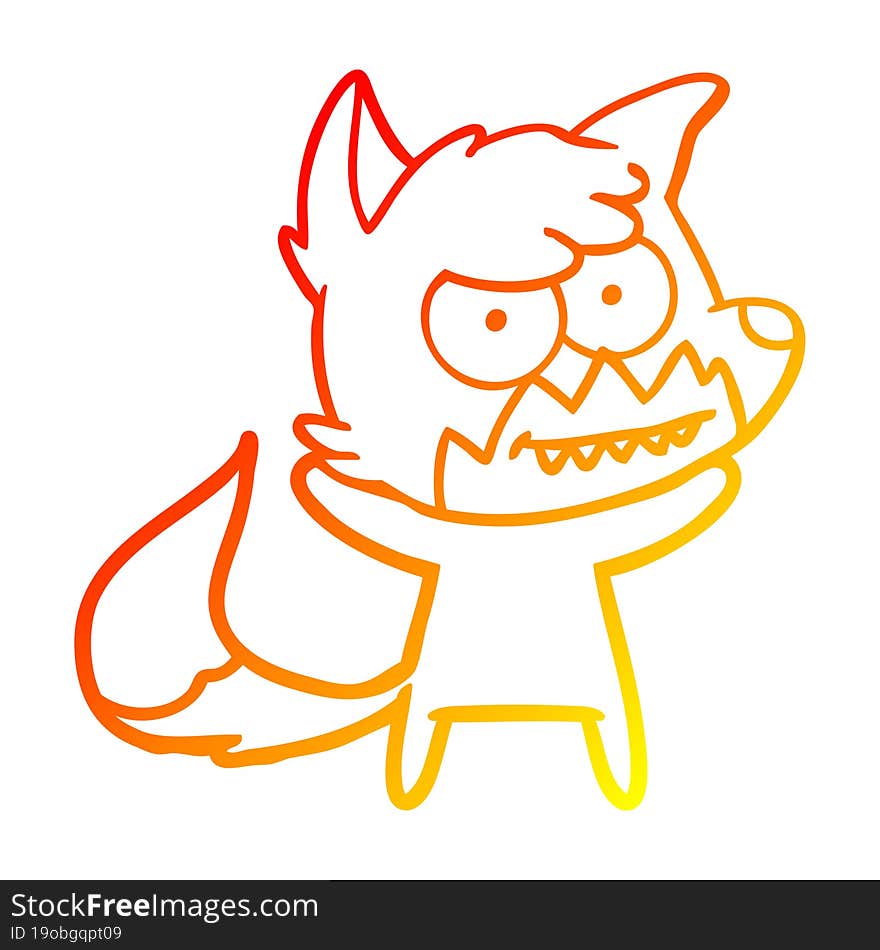 warm gradient line drawing cartoon grinning fox