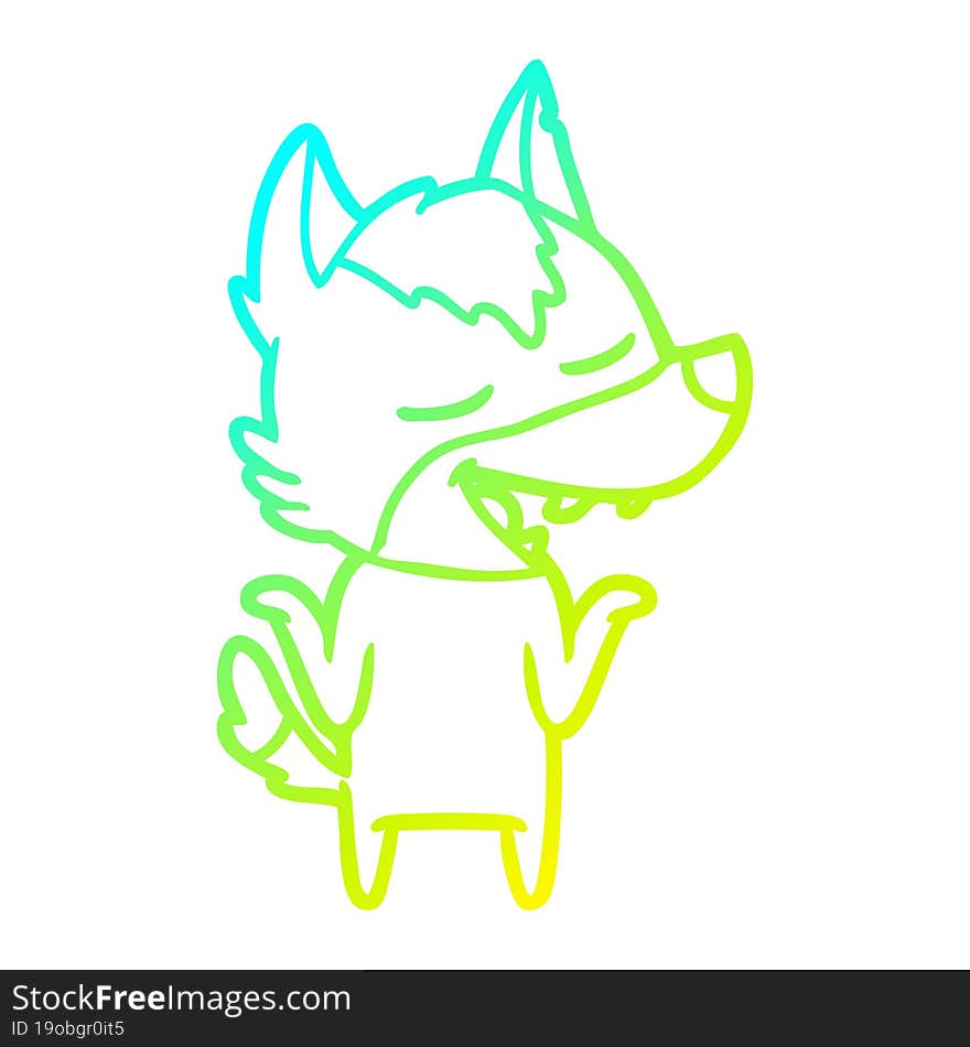 cold gradient line drawing of a cartoon wolf laughing