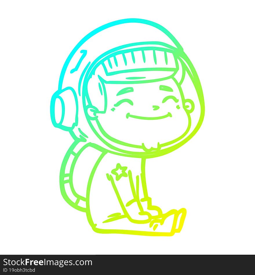 cold gradient line drawing of a happy cartoon astronaut