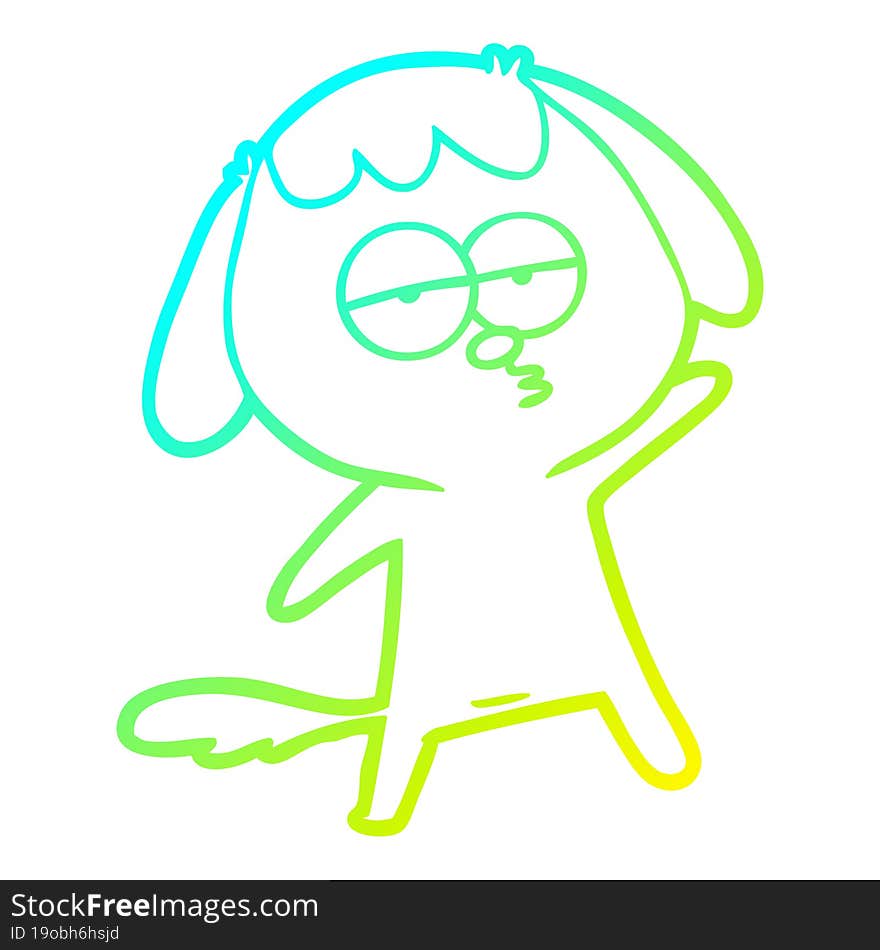 cold gradient line drawing of a cartoon bored dog