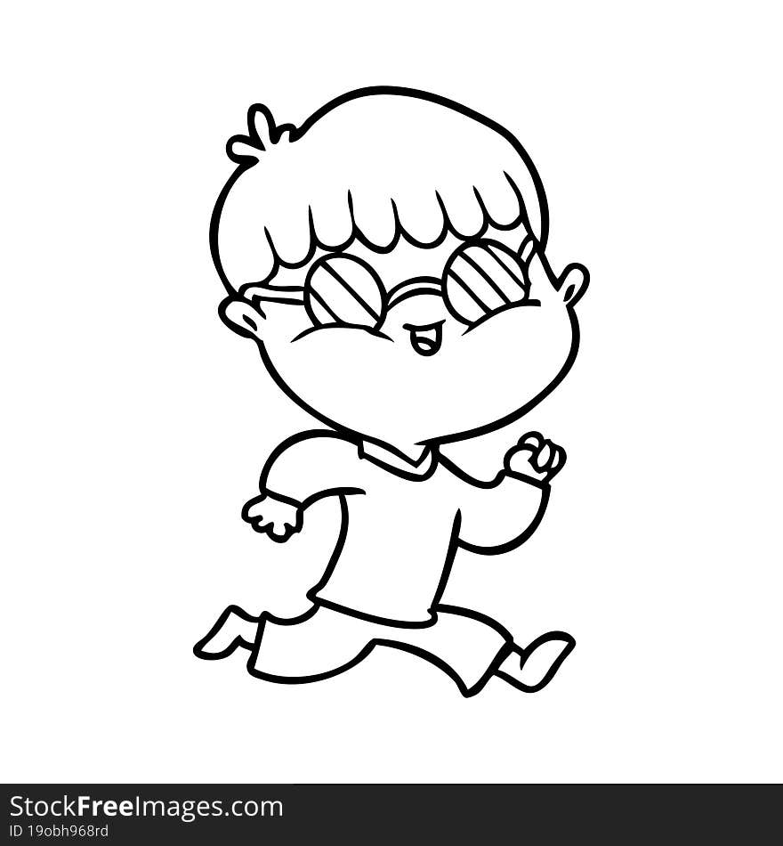 cartoon boy wearing sunglasses and running. cartoon boy wearing sunglasses and running