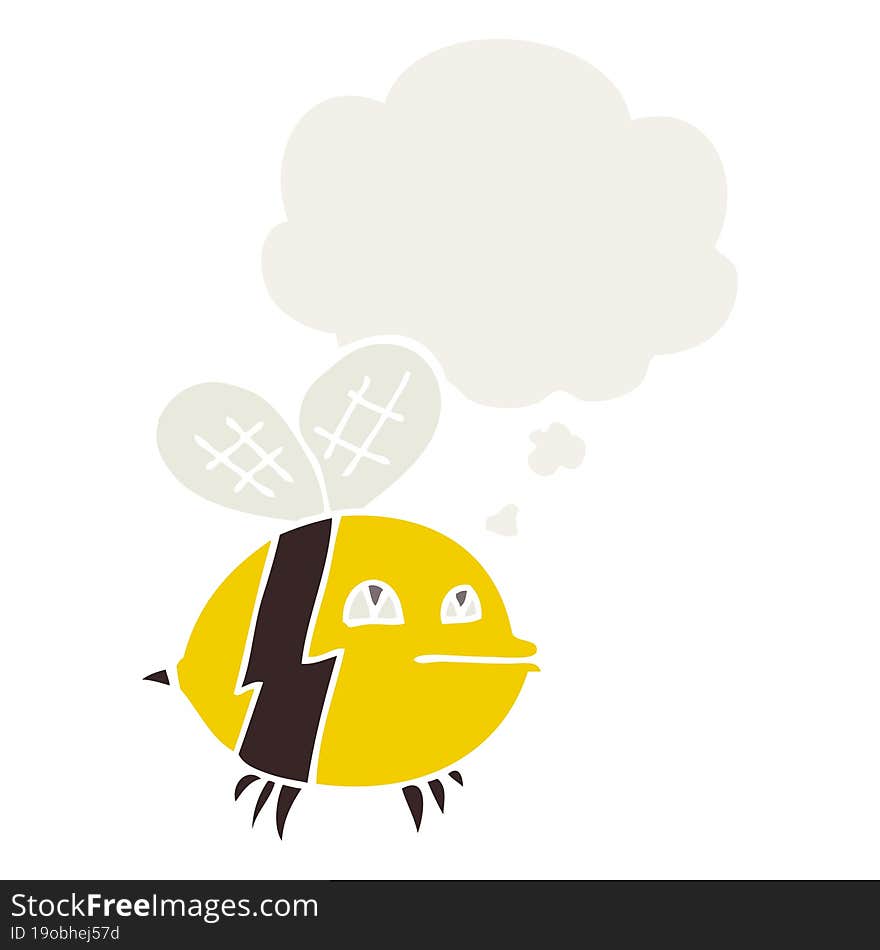 cartoon bee with thought bubble in retro style