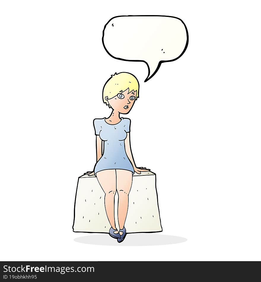 cartoon curious woman sitting with speech bubble