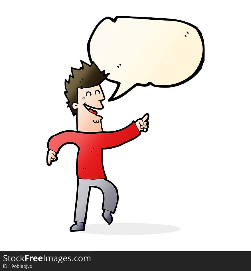 cartoon man pointing and laughing with speech bubble