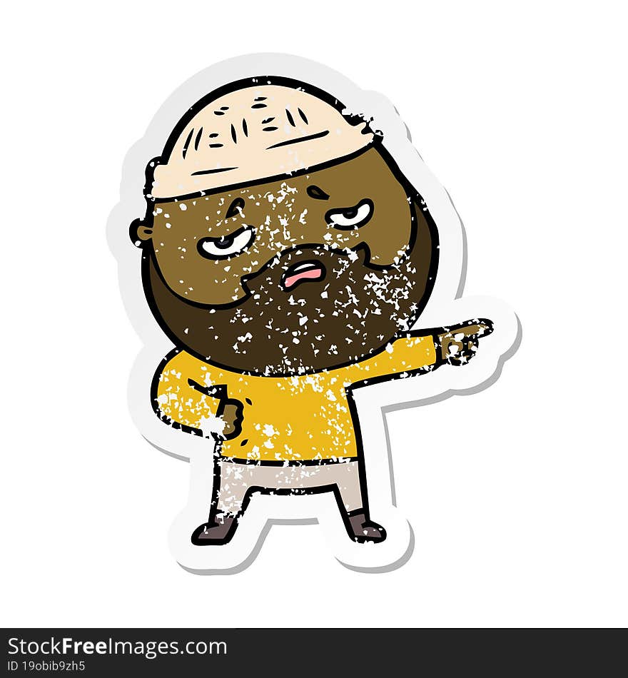 distressed sticker of a cartoon worried man with beard