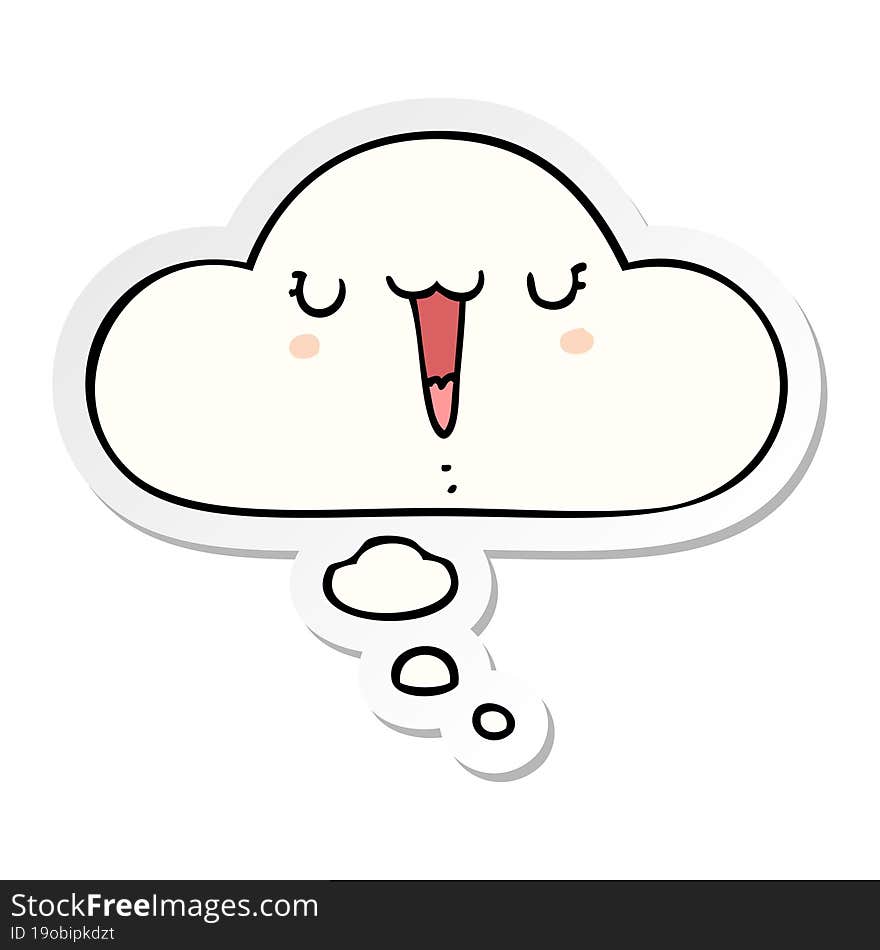 cute happy cartoon face with thought bubble as a printed sticker