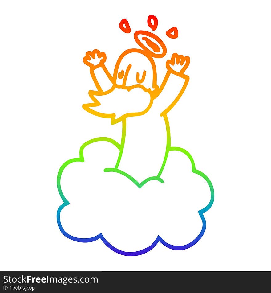 rainbow gradient line drawing cartoon god on cloud