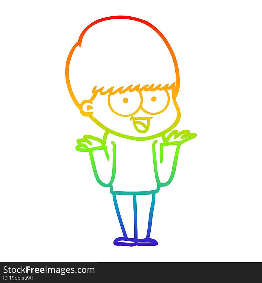 rainbow gradient line drawing of a happy cartoon boy