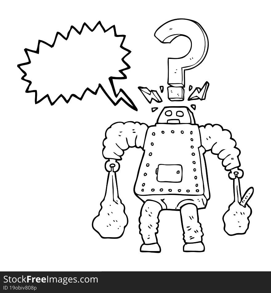 speech bubble cartoon confused robot carrying shopping