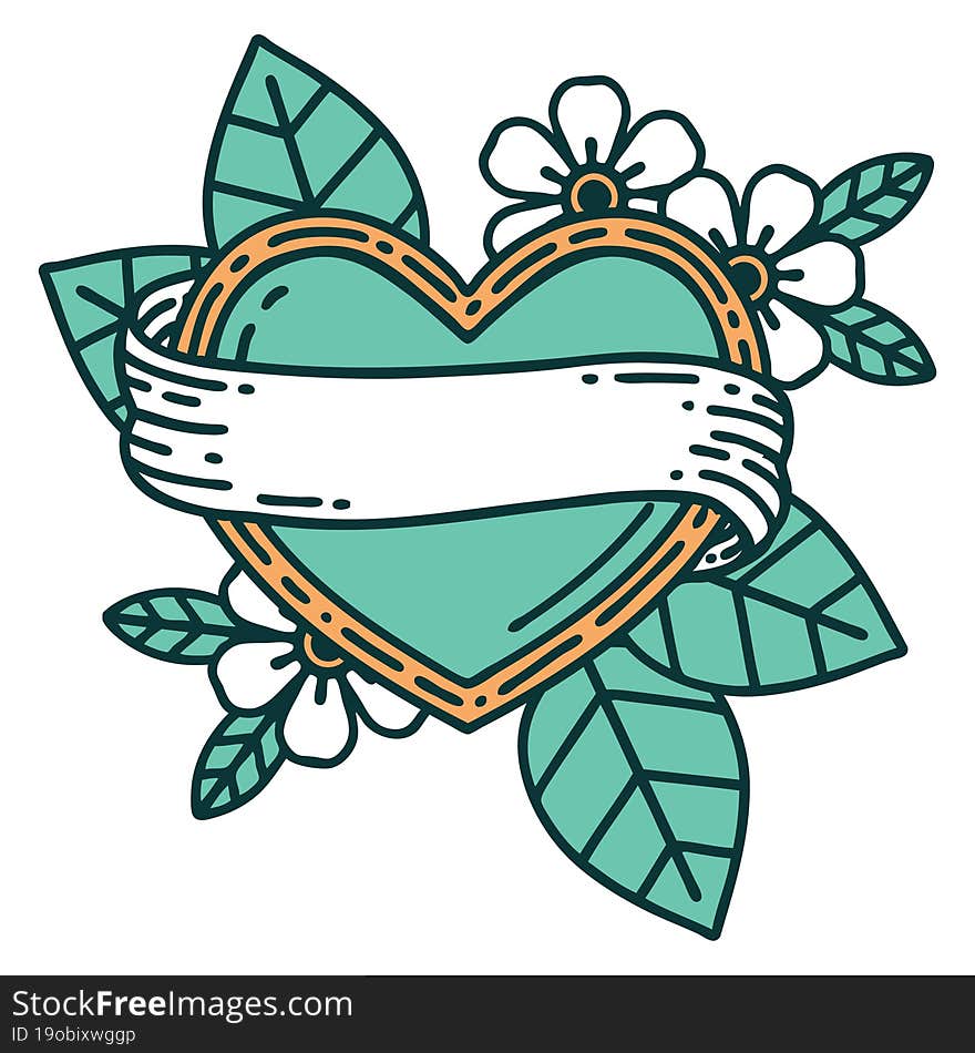 iconic tattoo style image of a heart and banner. iconic tattoo style image of a heart and banner