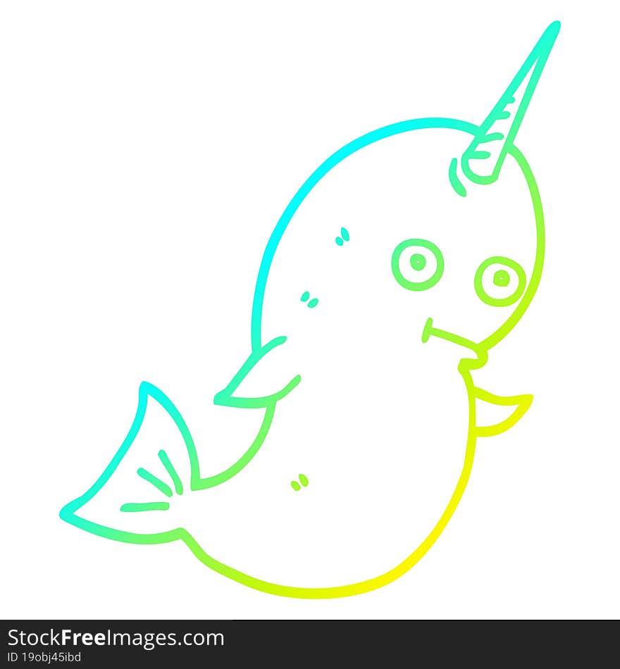 cold gradient line drawing cartoon white narwhal