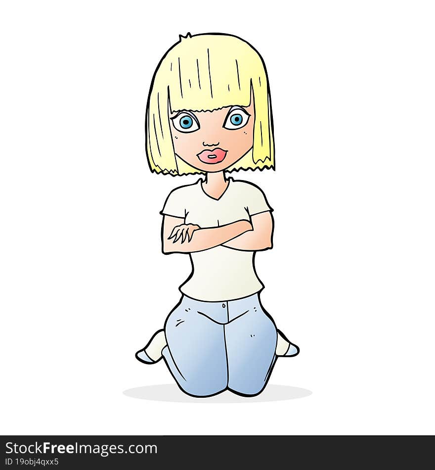 Cartoon Woman Kneeling