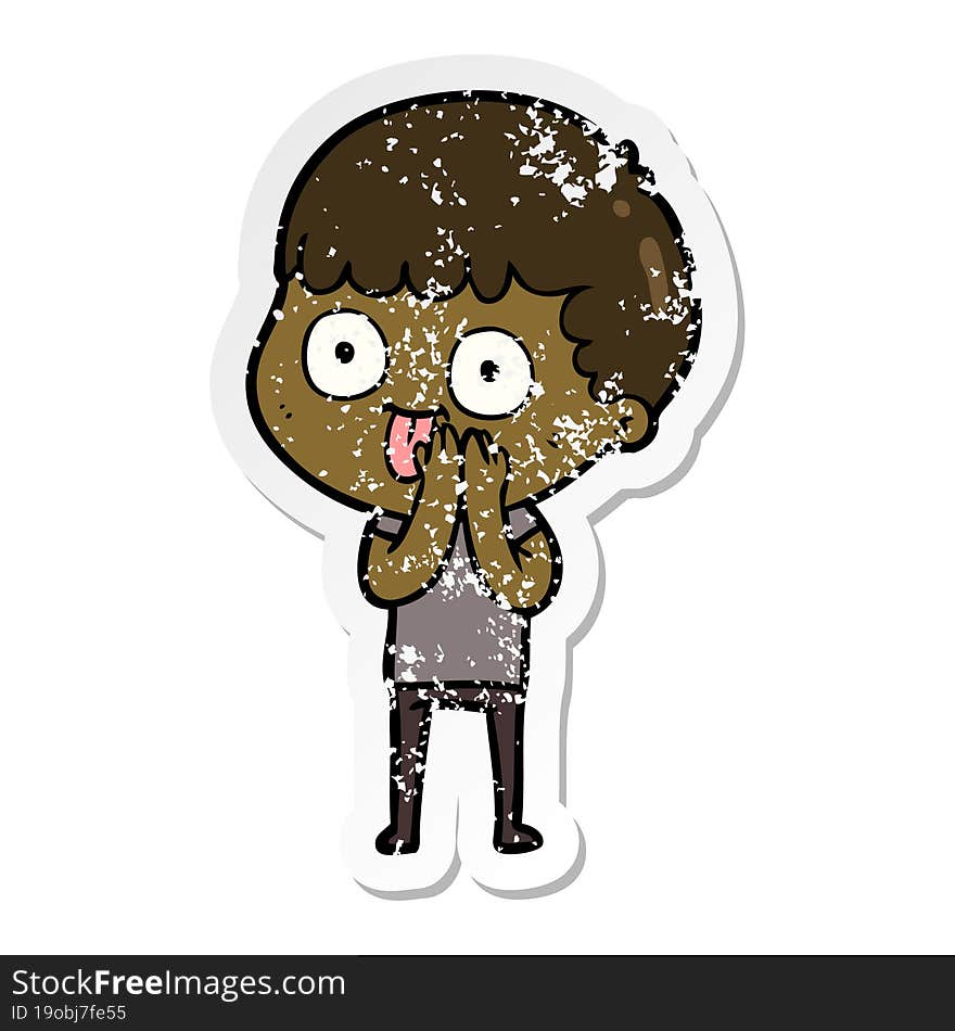 Distressed Sticker Of A Cartoon Man Staring