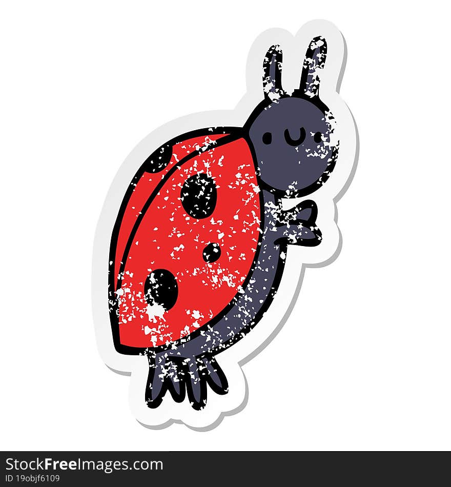 distressed sticker of a cartoon ladybug