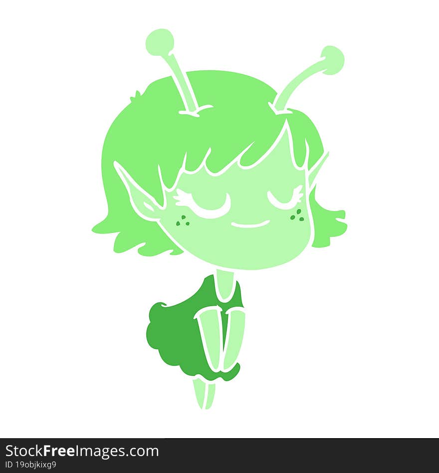 smiling alien girl flat color style cartoon