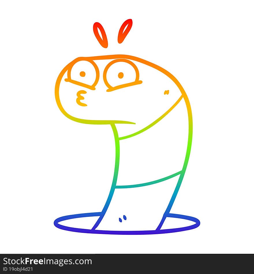 rainbow gradient line drawing of a cartoon surprised worm