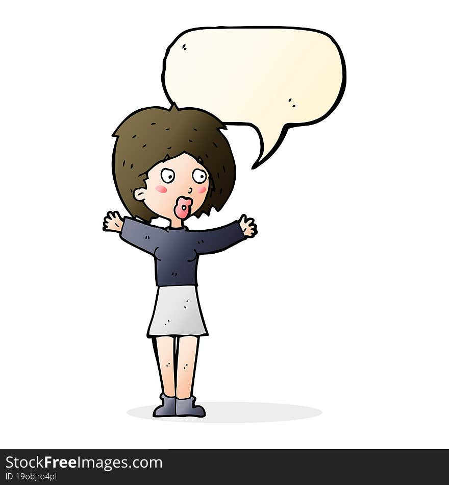 cartoon worried woman with speech bubble