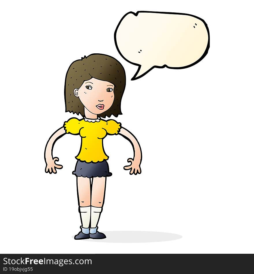 cartoon woman looking sideways with speech bubble