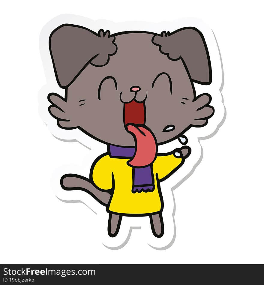 sticker of a cartoon panting dog