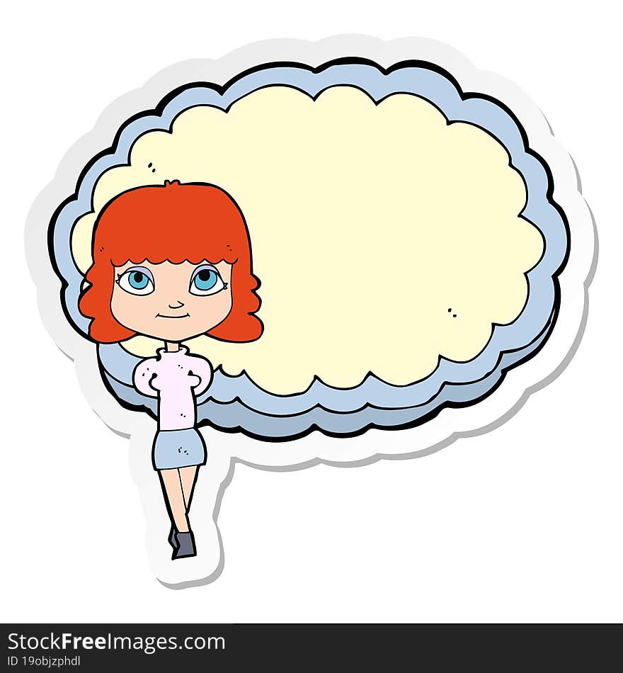 sticker of a cartoon woman in front of cloud