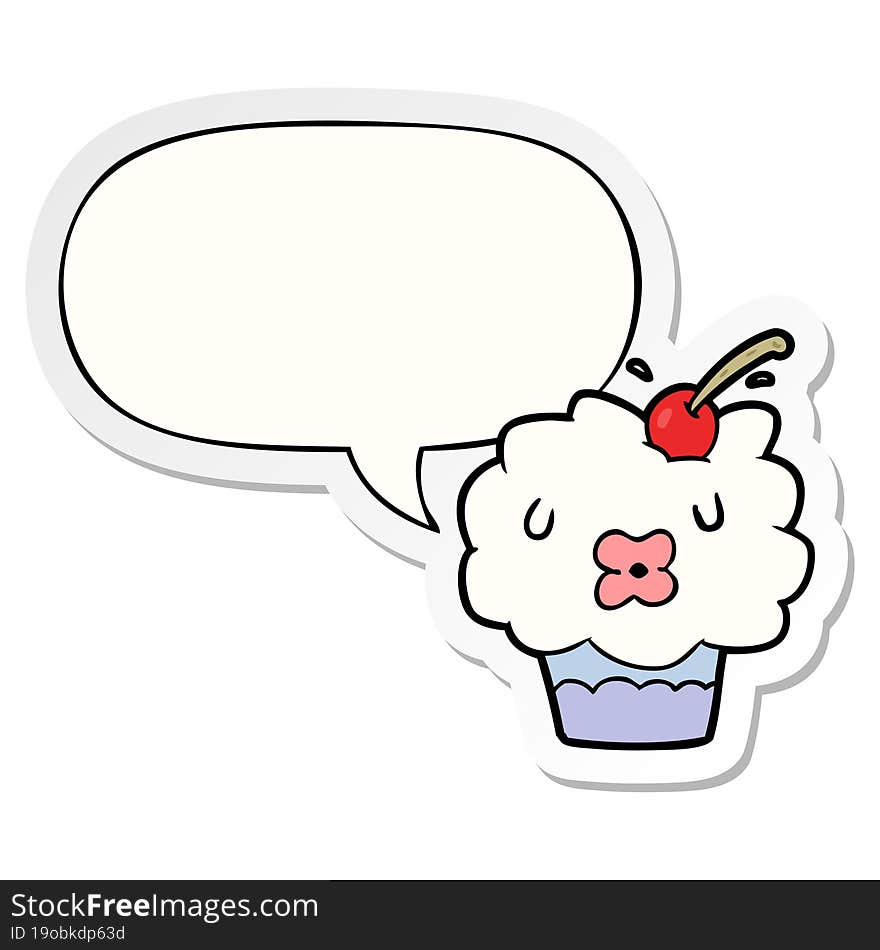 funny cartoon cupcake with speech bubble sticker