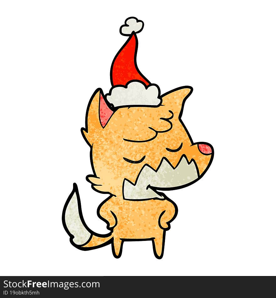 friendly textured cartoon of a fox wearing santa hat