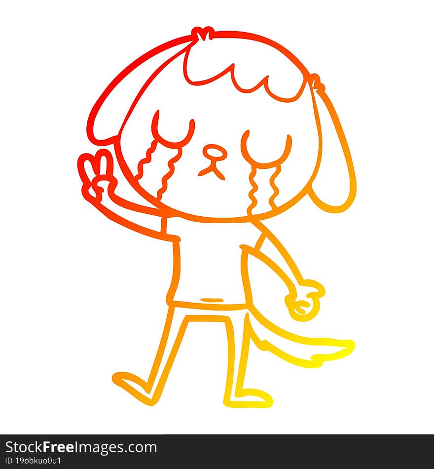 warm gradient line drawing cute cartoon dog crying