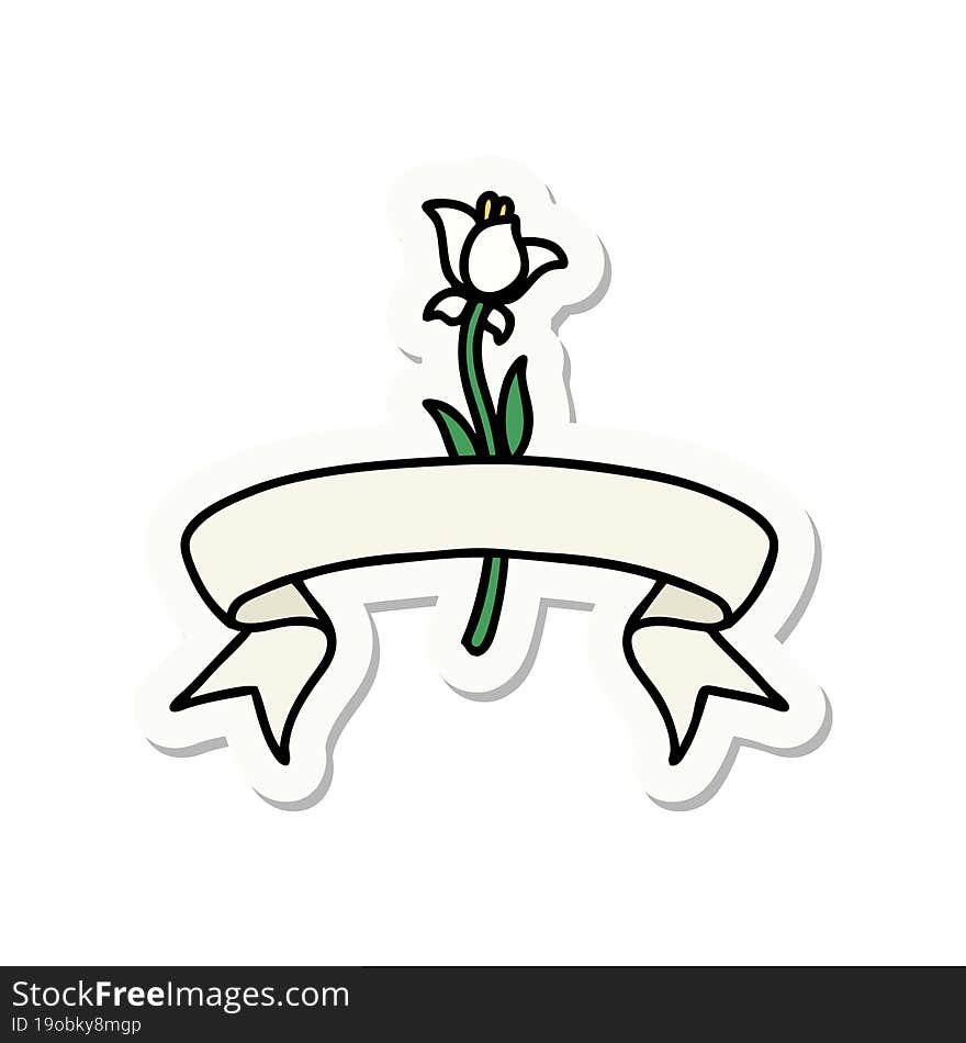 tattoo style sticker with banner of a lily