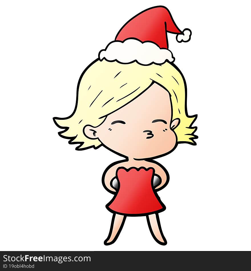 gradient cartoon of a woman wearing santa hat