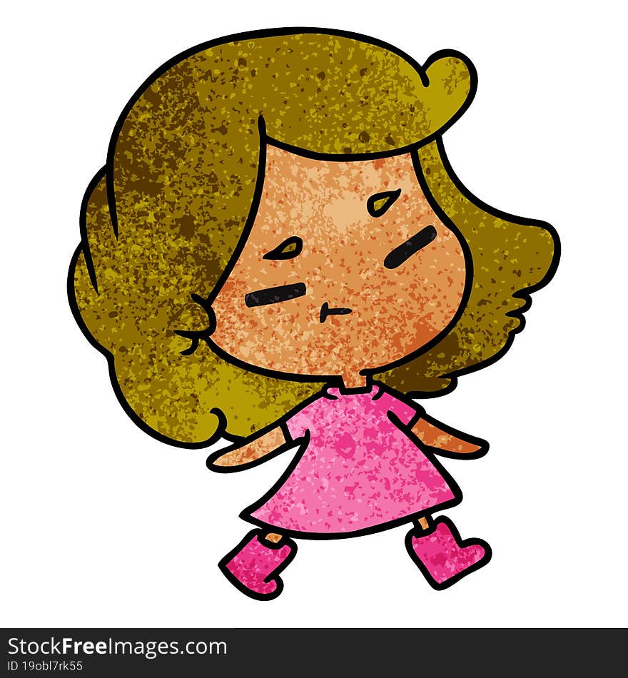 textured cartoon illustration of a cute kawaii girl. textured cartoon illustration of a cute kawaii girl