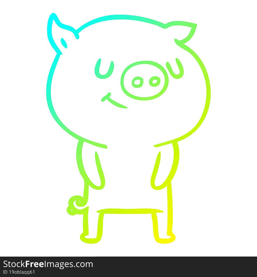 cold gradient line drawing of a happy cartoon pig