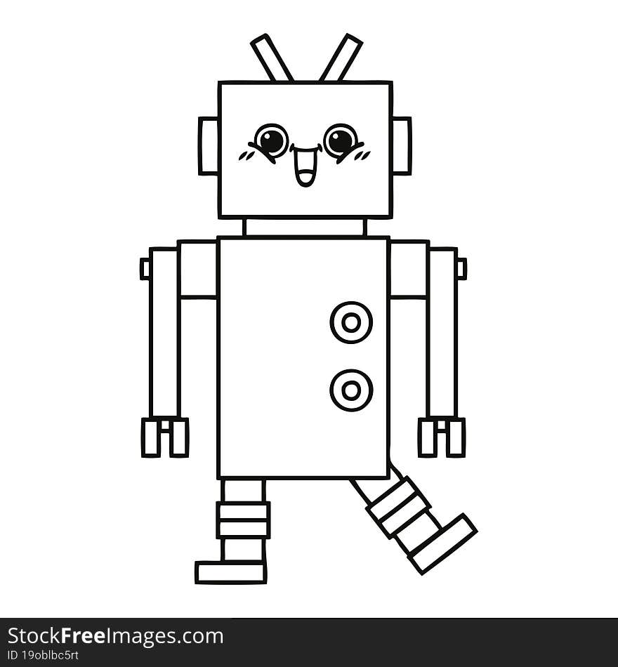 Line Drawing Cartoon Happy Robot