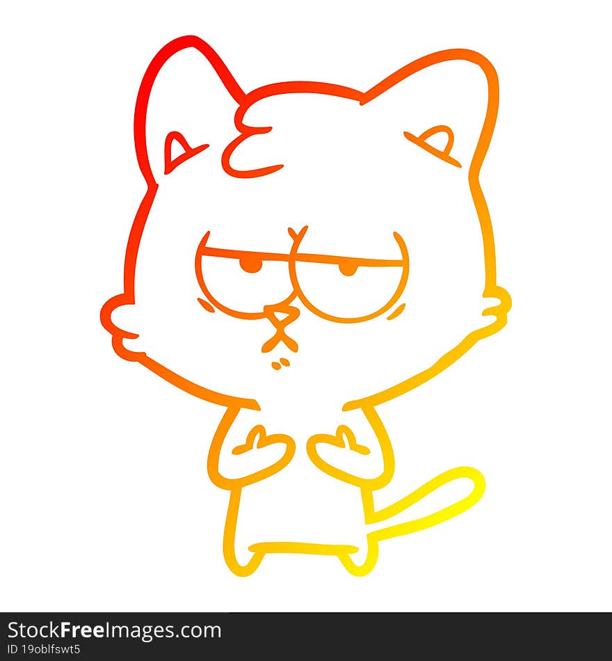 warm gradient line drawing of a bored cartoon cat