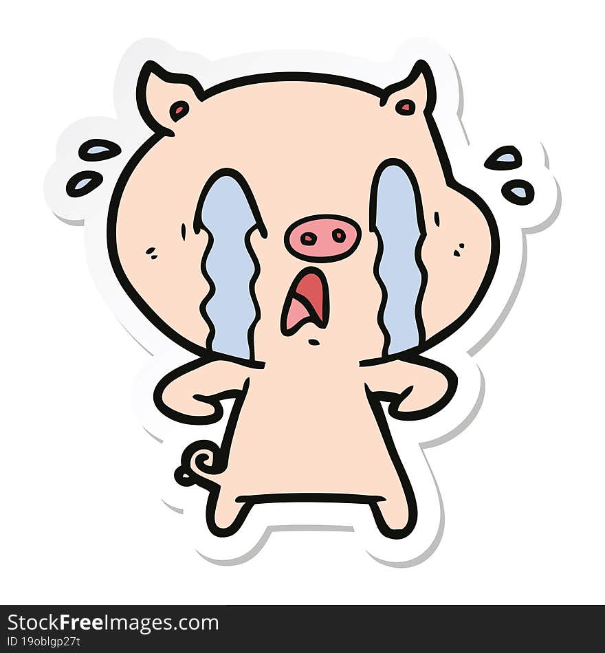 sticker of a crying pig cartoon