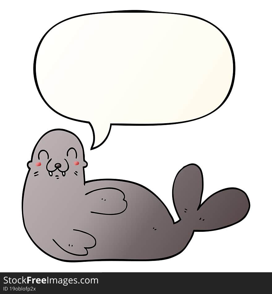 cartoon seal and speech bubble in smooth gradient style