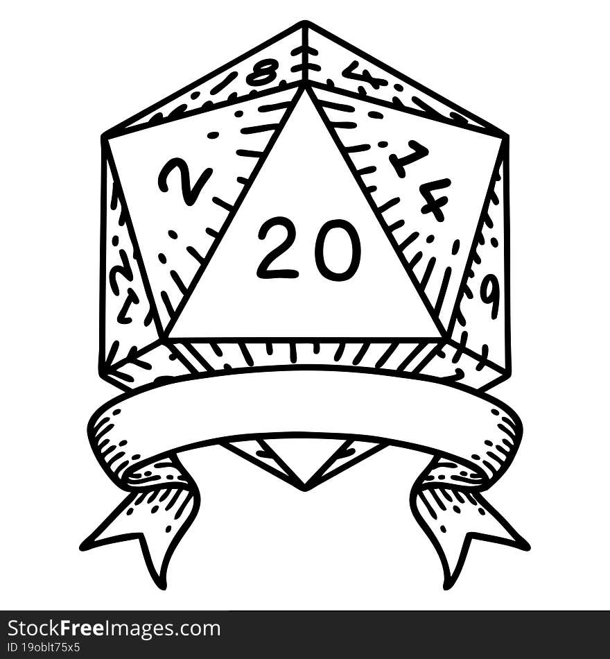 natural 20 critical hit D20 dice roll illustration