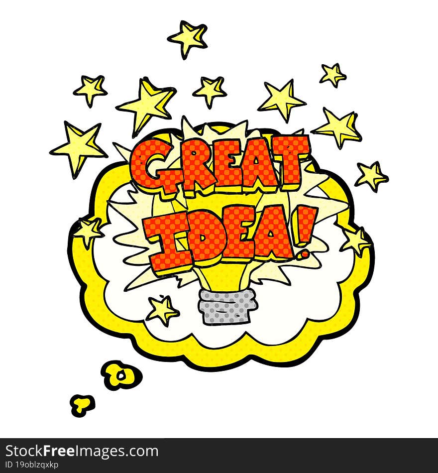 freehand drawn thought bubble cartoon great idea light bulb symbol