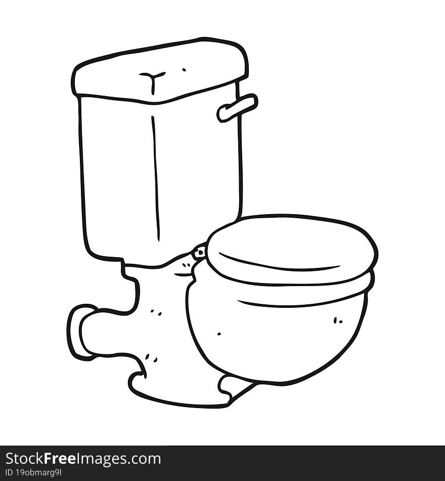 freehand drawn black and white cartoon toilet