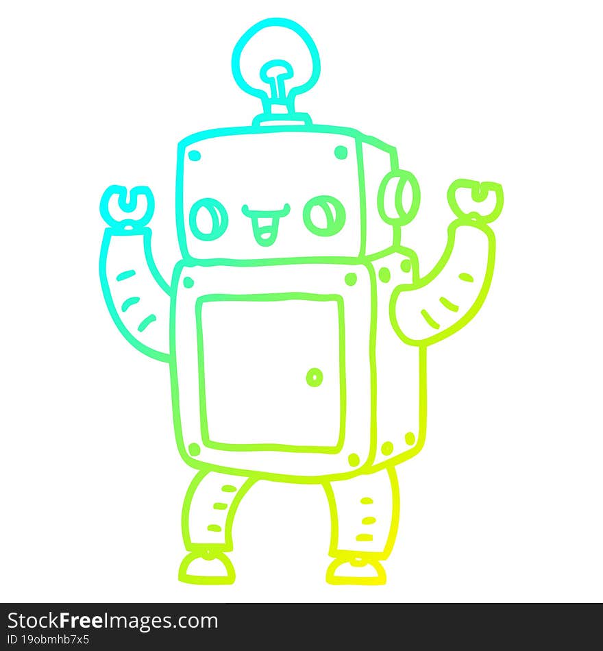 cold gradient line drawing cartoon happy robot