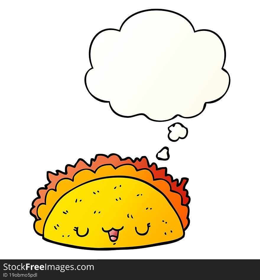 cartoon taco and thought bubble in smooth gradient style