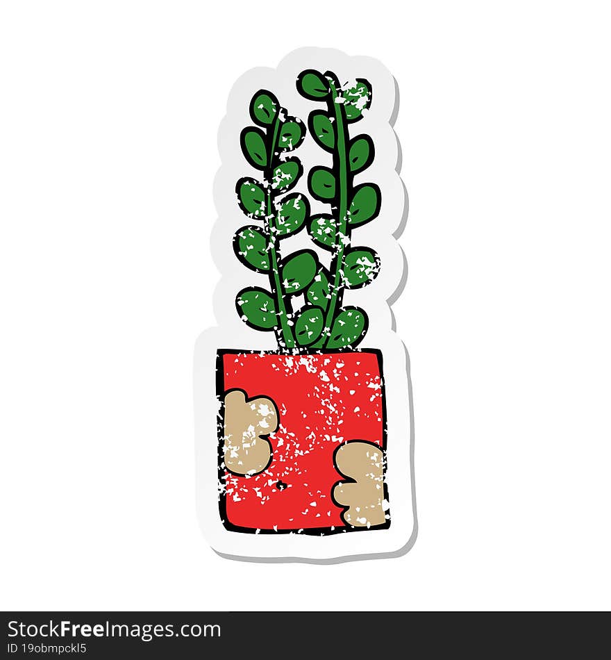 distressed sticker of a cartoon plant