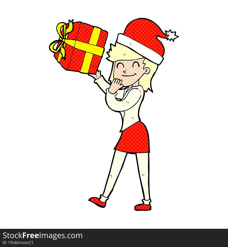 cartoon woman with present