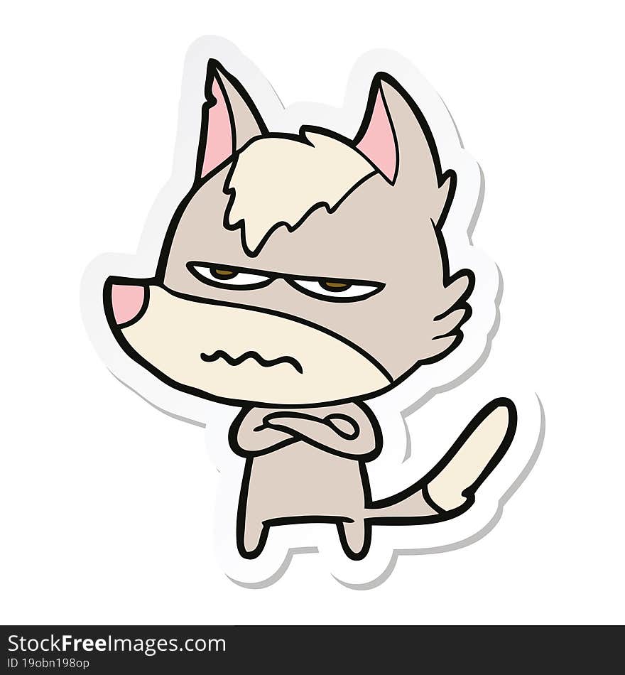 sticker of a cartoon annoyed wolf