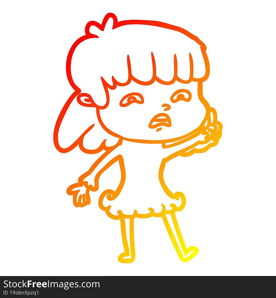 warm gradient line drawing cartoon worried woman