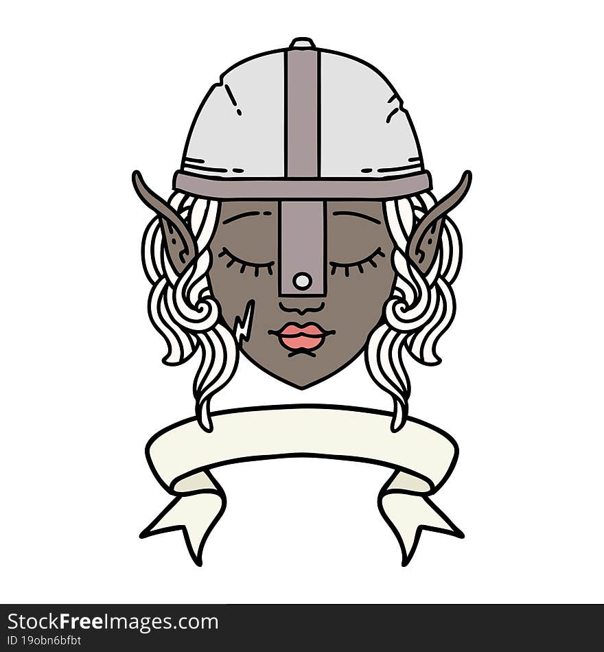 Elf Fighter Character Face With Banner Illustration