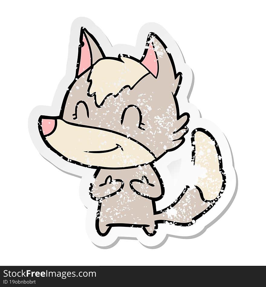 Distressed Sticker Of A Friendly Cartoon Wolf