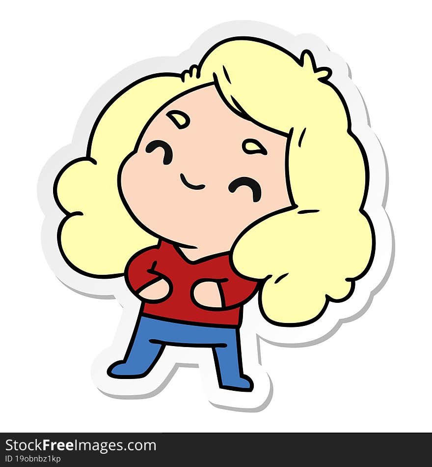 Sticker Cartoon Of A Cute Kawaii Girl