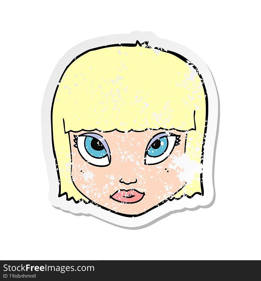 retro distressed sticker of a cartoon female face