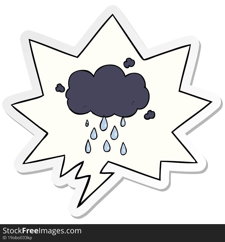 cartoon cloud raining and speech bubble sticker